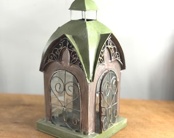 Vintage architecturale kaarslantaarn ~ Groen patina