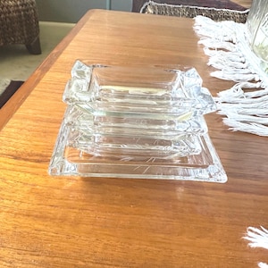 MCM Ashtray set of 4 ~ sailfish etched glass ~ cigarette holder ~ Vintage