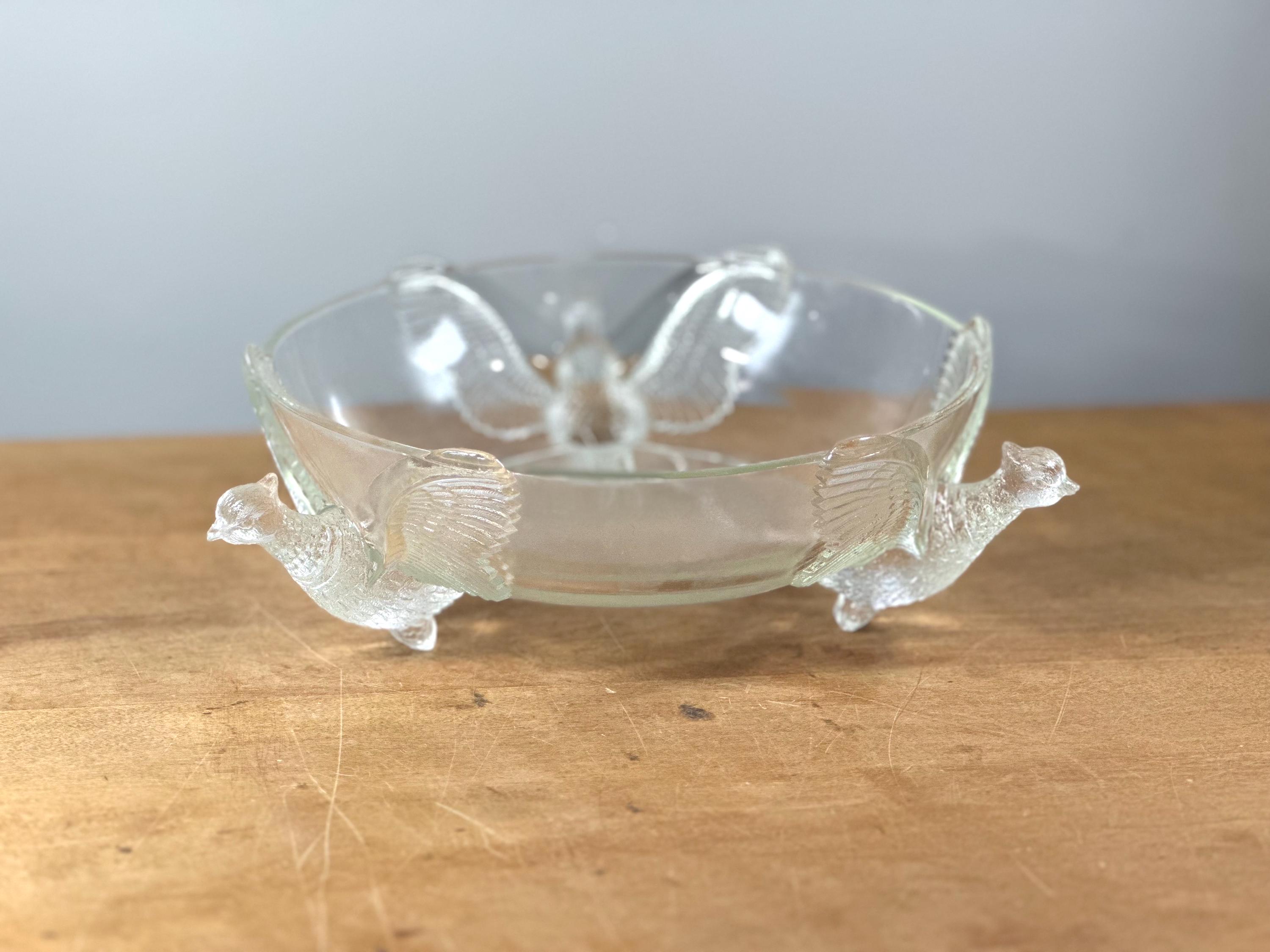 Jeanette Glass Flying Pheasant Bowl ~ 3 Footed - Etsy