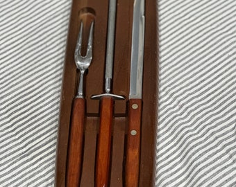 Vintage Robeson Carving Set ~ Sheffield England Stainless ~ Knife Fork Sharpener ~ unused ~ MCM