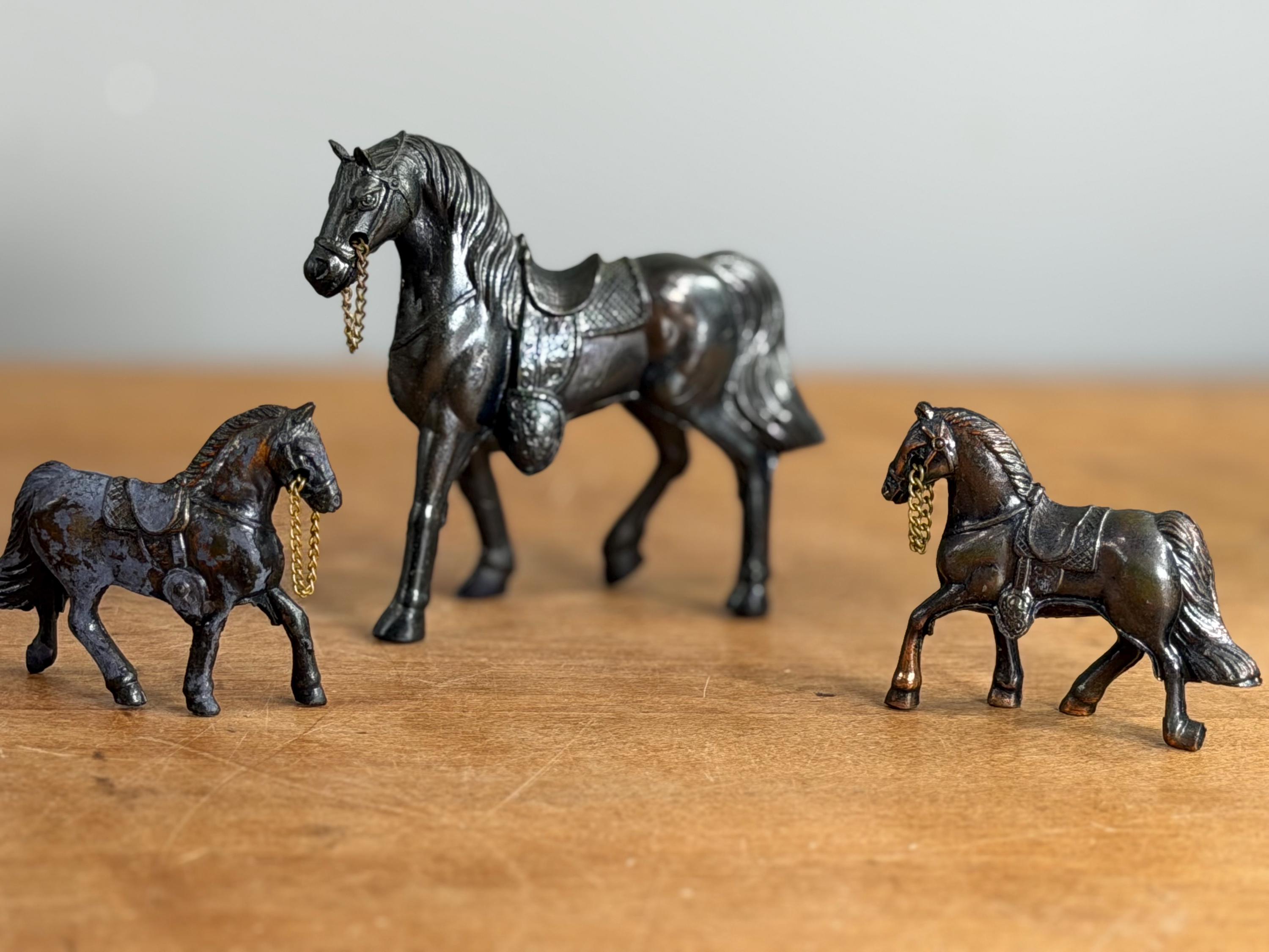 Vintage Pot Metal Horse Figurines, Japan Carnival Prize, Set of 3