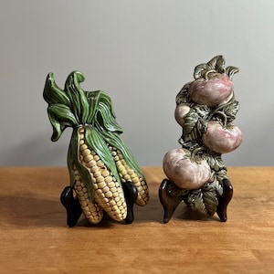 Tomatoes and Corn ~ Ceramic wall plaque hanging ~ Vintage