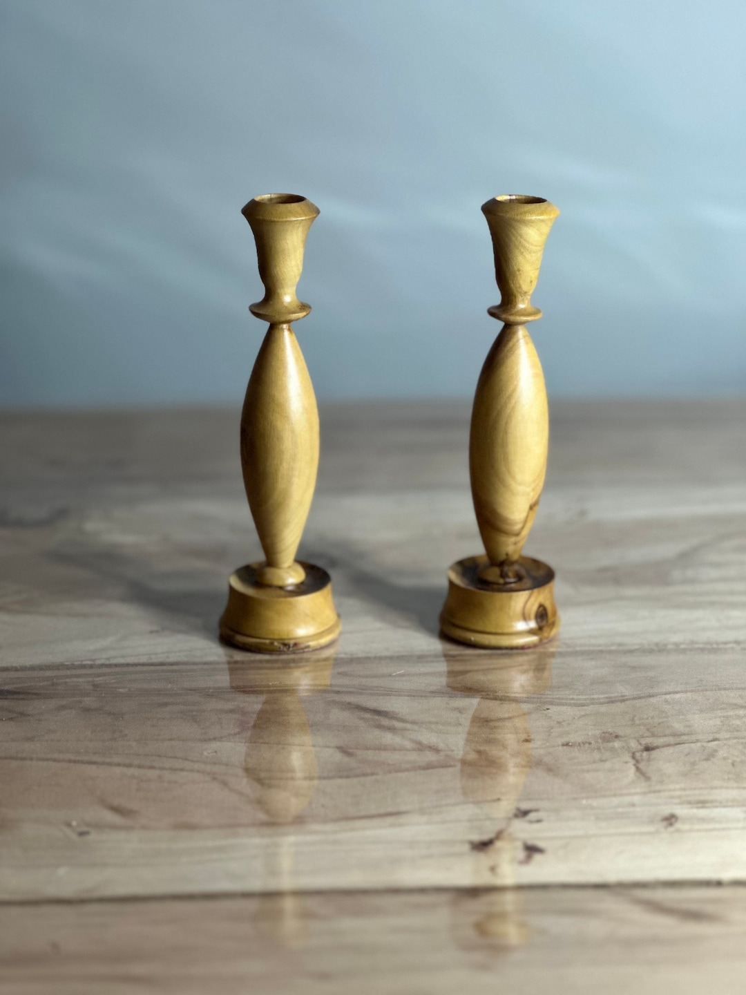 Vintage Wood Candle Holders Mid Century Artisan Maple or Olive Wood Etsy