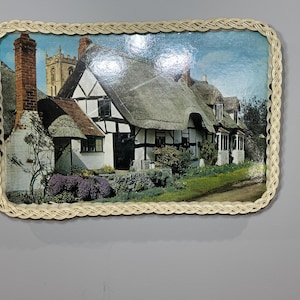 Welford on Avon Cottage ~ Wicker Tray ~ hanging picture ~ Vintage