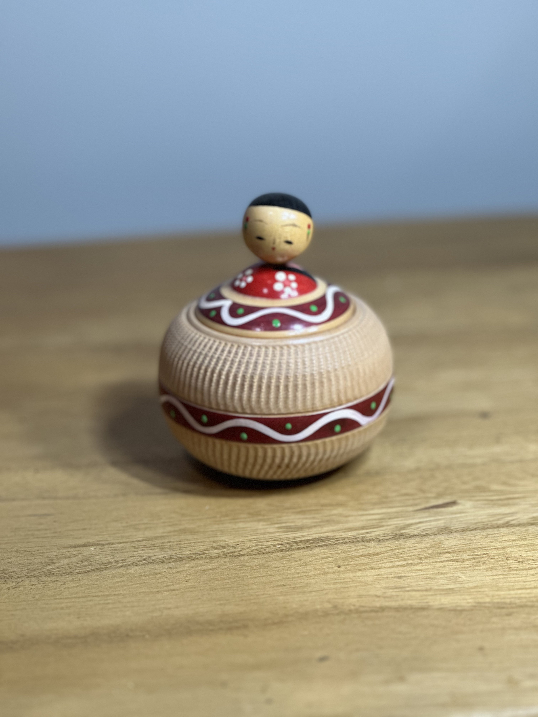 Vintage Ejiko Kokeshi ~ Container With Lid ~ Bobble ~ Made in