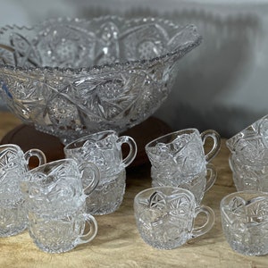 Punch Cups and bowl set ~ Imperial Glass Co. Ohio ~ Whirling Star Carnival Glass ~ No. 500 ~ 12 cups available ~ you choose