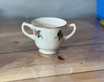 Homer Laughlin vintage sugar bowl ~ brush holder ~ mug ~ miniature vase ~ pink roses