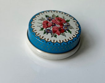Vintage Riley's Toffee Tin ~ turquoise blue and floral tin ~ Made in England