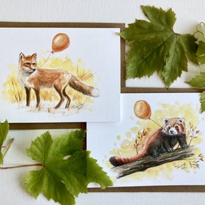 4x6-Zoll-Aquarell-Gefährdungstier-Geburtstagskarten-Ballonkarten-2er-Set (orange) mit Umschlägen von Non-Profit-Organisation