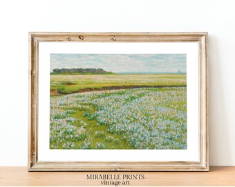 Spring Meadow Oil Painting | Vintage Landscape Print | Country Field PRINTABLE Digital | 004