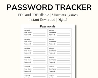 Password Tracker | Account Organizer PDF (Fillable)