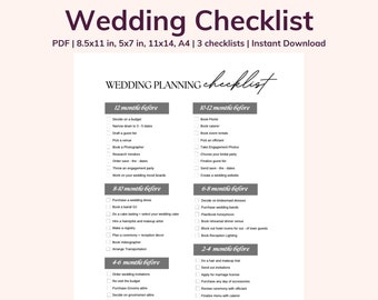 Printable Wedding Checklist Template PDF in Multiple Sizes | PDF | 8.5x11 inches, A4, 11x14 inches and 5x7 inches | Bridesmaid | Preparation