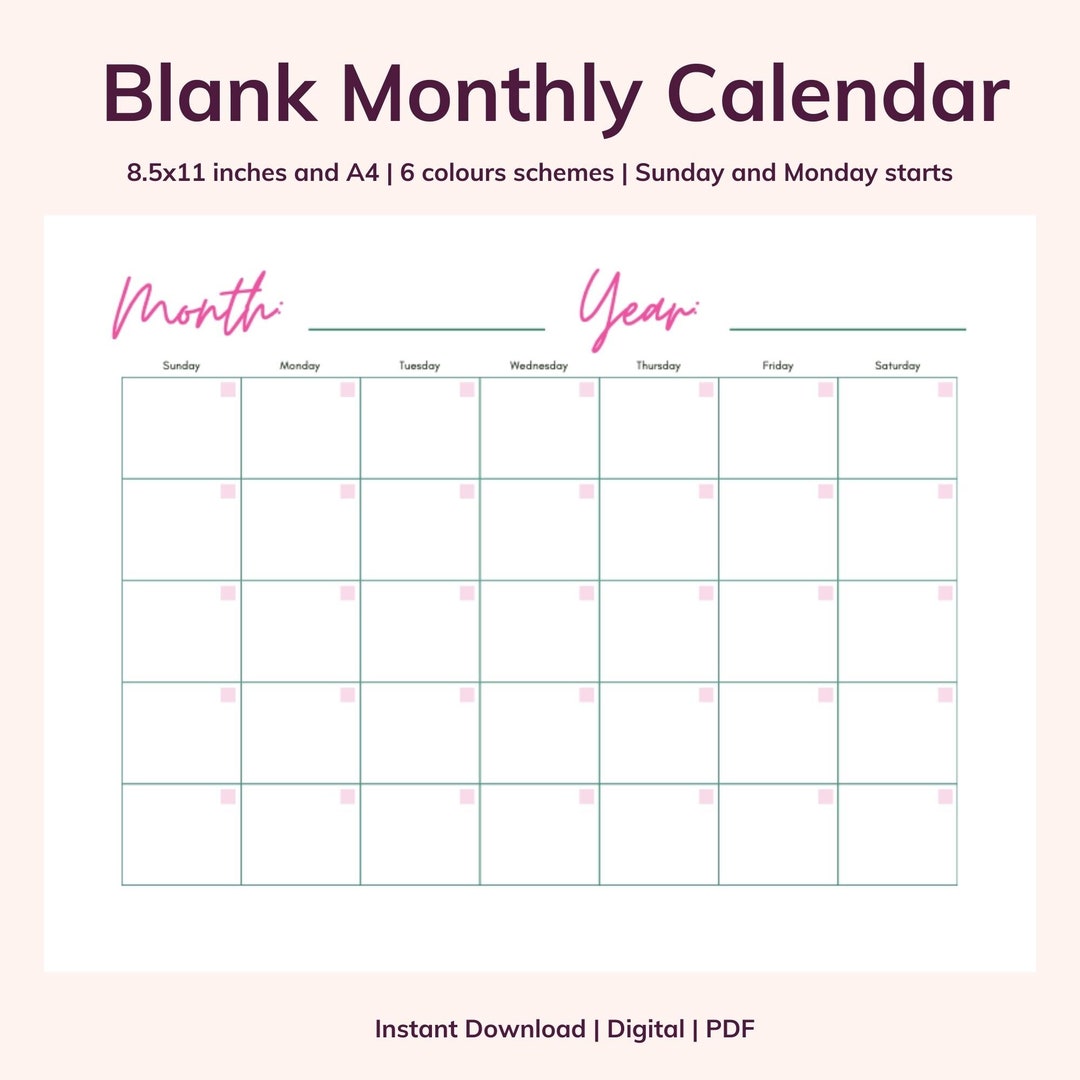 Blank Calender Blank Calendar Printable Downloadable Monthly Multi ...