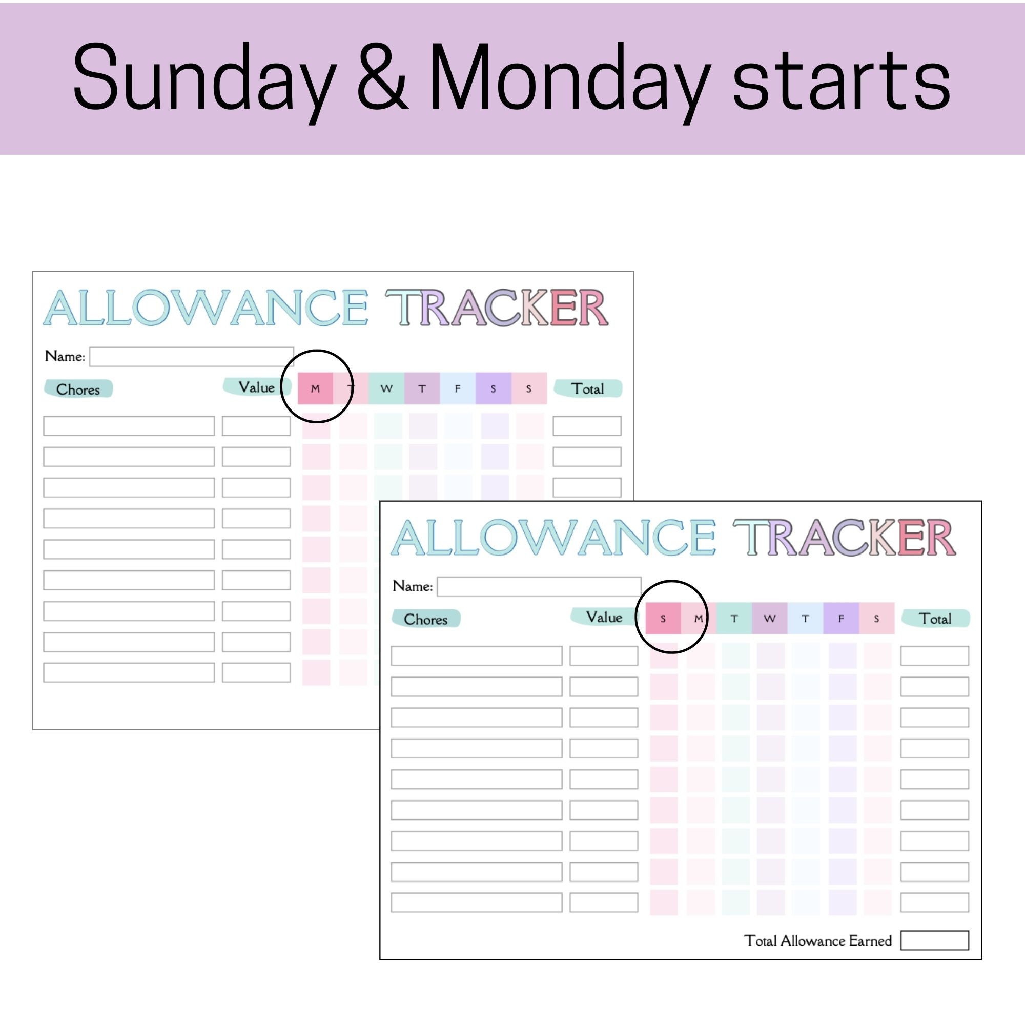 Allowance Chart | Allowance Tracker | Chore Chart | PDF & PDF Fillable ...