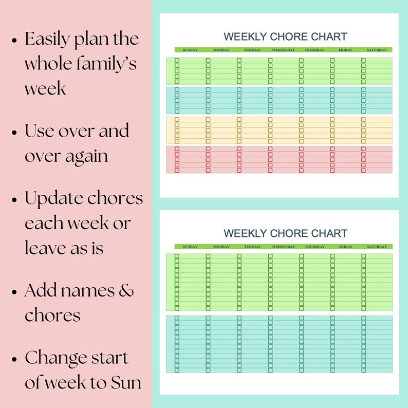 Kids Chore Chart | Weekly Chore Chart | Edit Google Sheets ...
