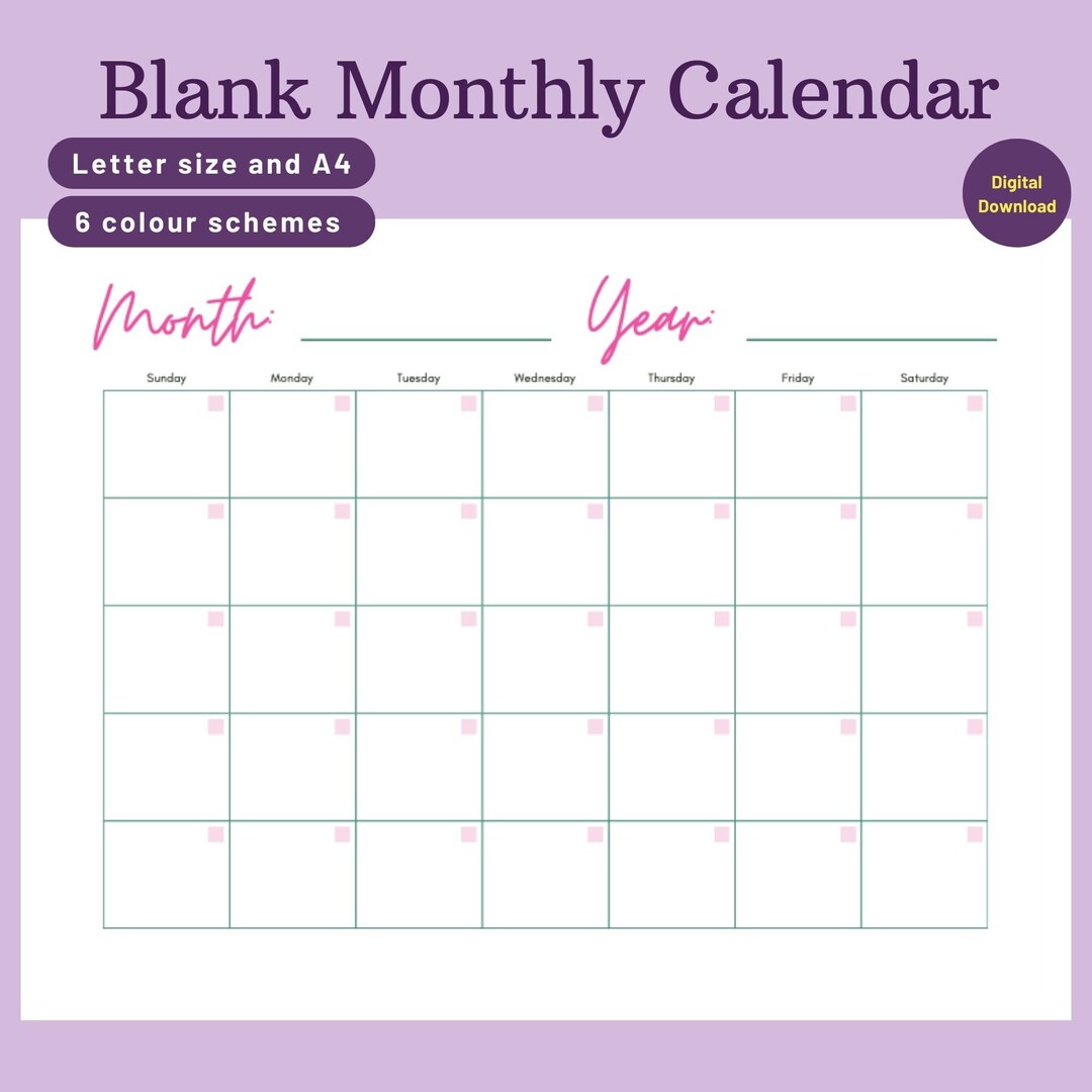 Blank Calendar Blank Calender Printable Calendar - Etsy