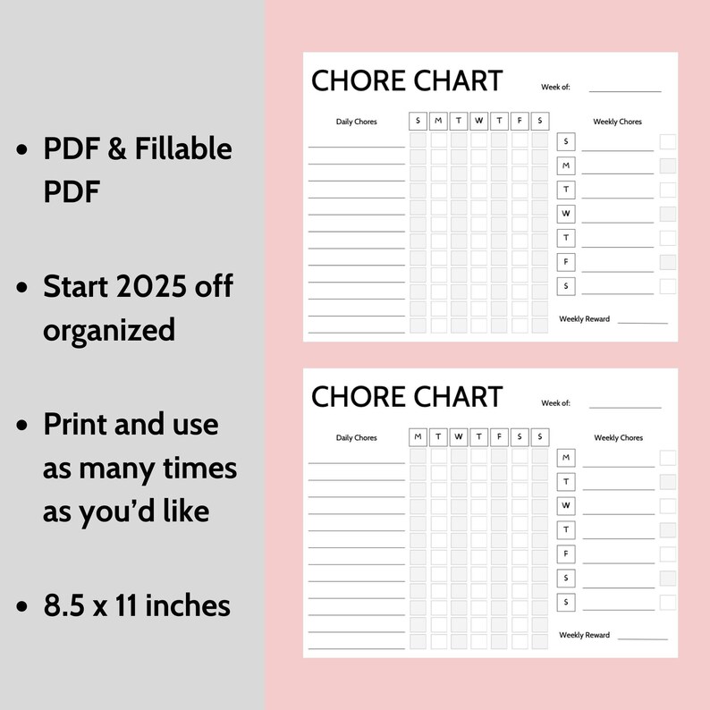 Kids Chore Chart | Chore Chart | Responsibility Chart | PDF & Fillable ...