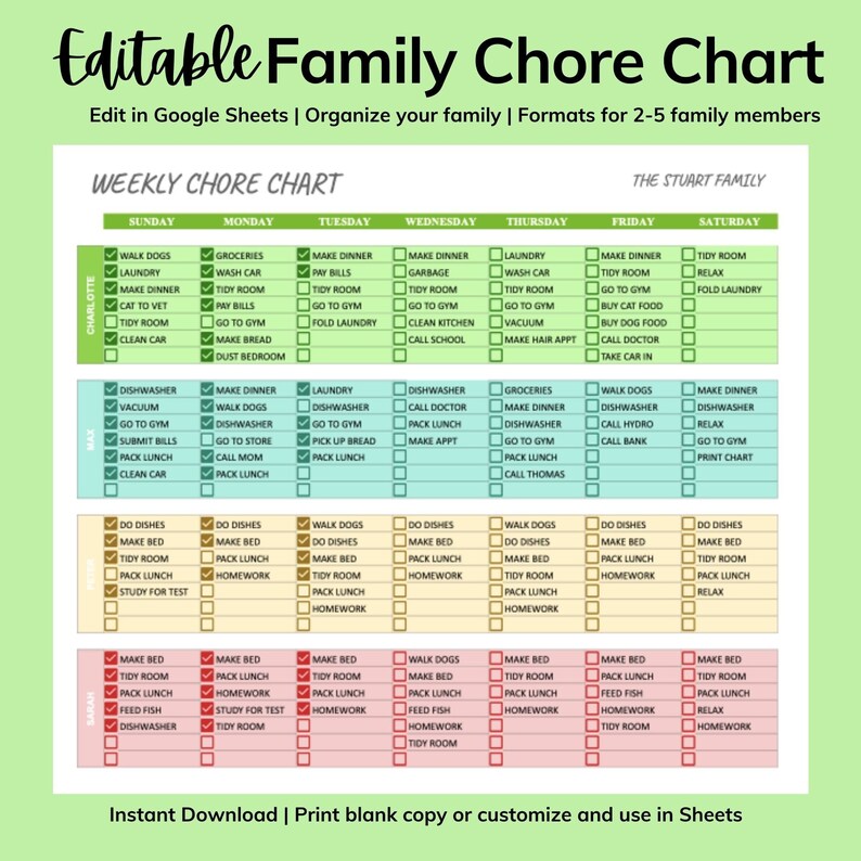 Kids Chore Chart | Chore Chart | Editable With Google Sheets | Simple ...