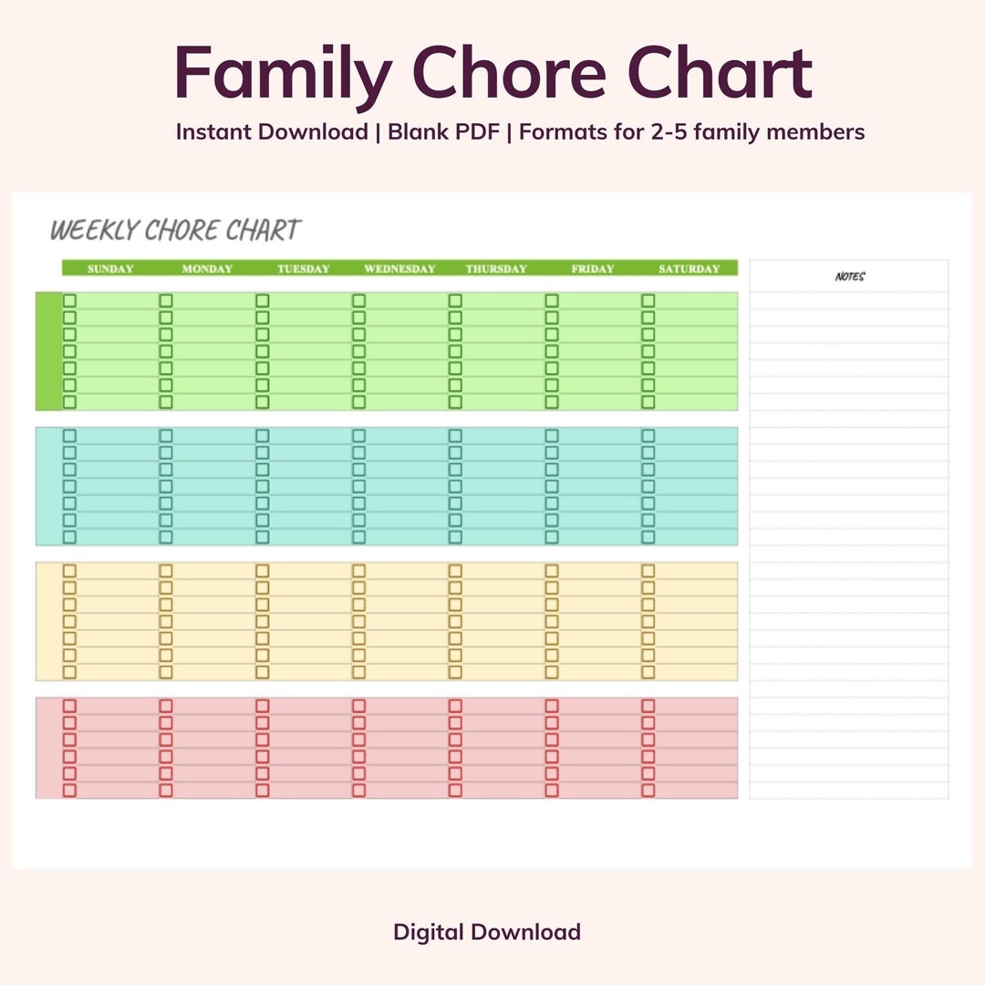 Kids Chore Chart | Family Responsibility Chart for 2-5 Members (PDF ...