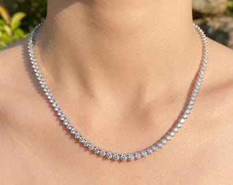 Handmade Moissanite Tennis Necklace, Sterling Silver, Iced Prong Choker