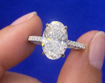 3.50 CT Oval Lab-Grown Diamond Hidden Halo Engagement Ring in 14K White Gold