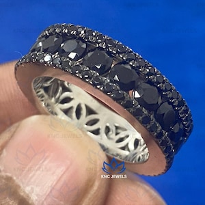 Mens Moissanite Eternity wedding Band For Men, Anniversary Gift for Husband, VVS1 Black Moissanite Mens Band, Z Black Rhodium, Rapper Band