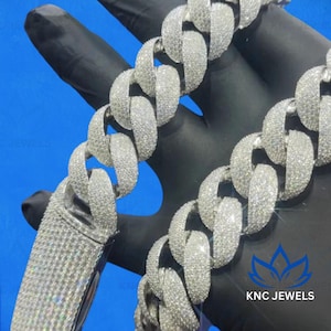 Moissanite Diamentowy Kubański Łańcuch Łącznikowy Naszyjnik, Hip Hop Miami Bling Biżuteria, Luksusowy Naszyjnik Męski Iced Out, Naszyjnik Raper od Knc Jewels