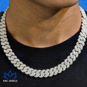 Lab Grown Diamond Iced out Cuban Chain Necklace, Unisex Hip Hop Jewelry, Modny łańcuszek, Modny naszyjnik, Solidne srebro próby 925