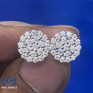 Women&#39;s Stud Earrings, Round Cut Moissanite Earring Solid 14K White Gold Screw Back Earrings Moissanite Bridal Earring