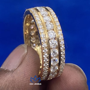 Anillo de eternidad para hombre con diamantes cultivados en laboratorio: anillo de bodas de corte redondo CVD