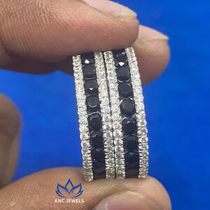 Lab Grown Diamond Mens Eternity wedding Band Anniversary Gift for Husband VVS1 Black Moissanite Mens Band, Black Plated For Men, Rapper Band