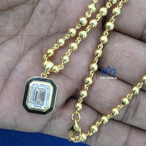 Georgian Cut Down Emerald Cut DVVS1 Moissanite Pendant, Collet Set Pendant Without Chain, Wedding Necklace for Him Her, Ball Chain Necklace