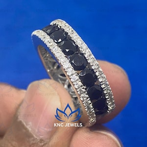 Lab Grown Diamond Mens Eternity Band, Round Black Moissanite Wedding Ring For Men, Engagement Ring, Anniversary Gift For Him, Rapper Band