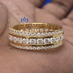 Mens Moissanite Band, Round Mens Eternity Band, Round Cut Diamond Eternity Wedding Ring, Moissanite Diamond Men&#39;s wedding Engagement Band