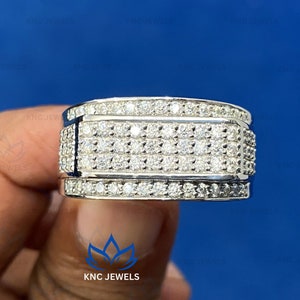 Lab Grown Diamond Mens Ring: 925 Silver Wedding Band