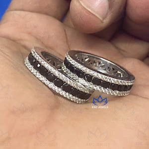 Lab Grown Diamond Mens Eternity wedding Band Anniversary Gift for Him, Black Moissanite Mens Band, Black Plated For Men, Pair Eternity Band
