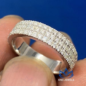 Lab Grown Diamond Round Cut Eternity Band, Womens Diamond Band, Three Row Pave Band, Stackable Band, Anniversary Ring, Gift for Her