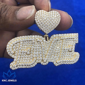 Colgante de letra personalizable con diamante cultivado en laboratorio, colgante con inicial de diamante, rodio amarillo en plata 925, colgante de hip hop Ice Out, colgante de rapero