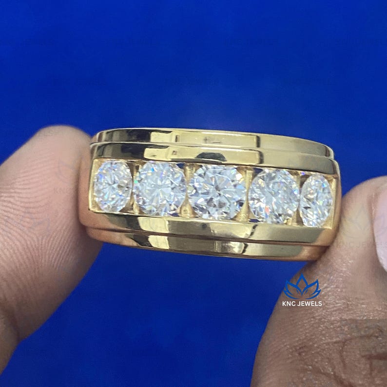 4.00CTW Round Cut Moissanite Eternity Band Men's Wedding Ring in 14k ...