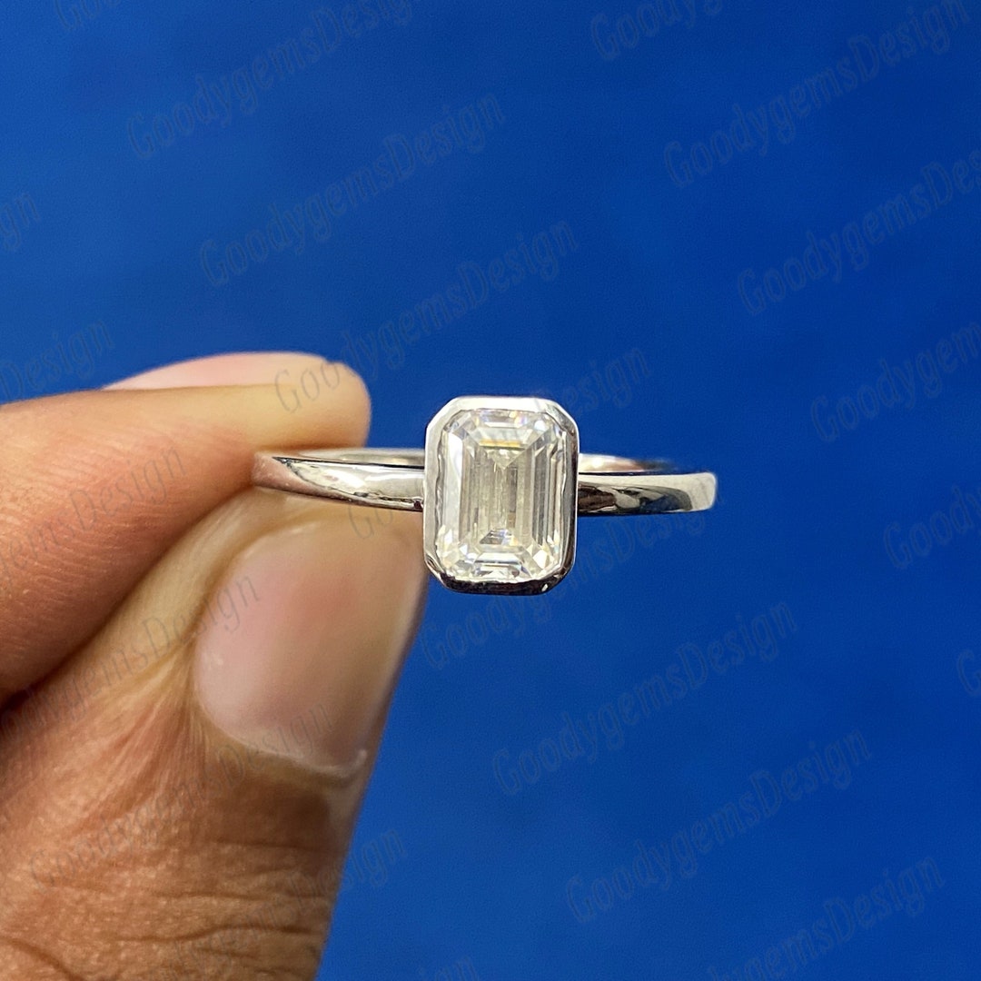 Bezel Set Ring Bezel Set Engagement Ring Emerald Cut Ring Etsy