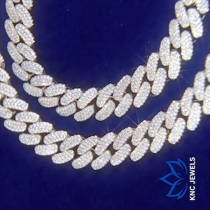 Mens Lab Diamond Cuban Chain – Iced Out Necklace Solid 925 Silver, Passes Diamond Tester – Miami Style Hip Hop Jewelry diamond tester pass