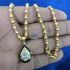 3.2CT Pear Cut Moissanite Pendant, Georgian Cut Down Set Diamond Collet Pendant, Blacken Oval Pendant necklace, Unisex Pendant Ball Chain