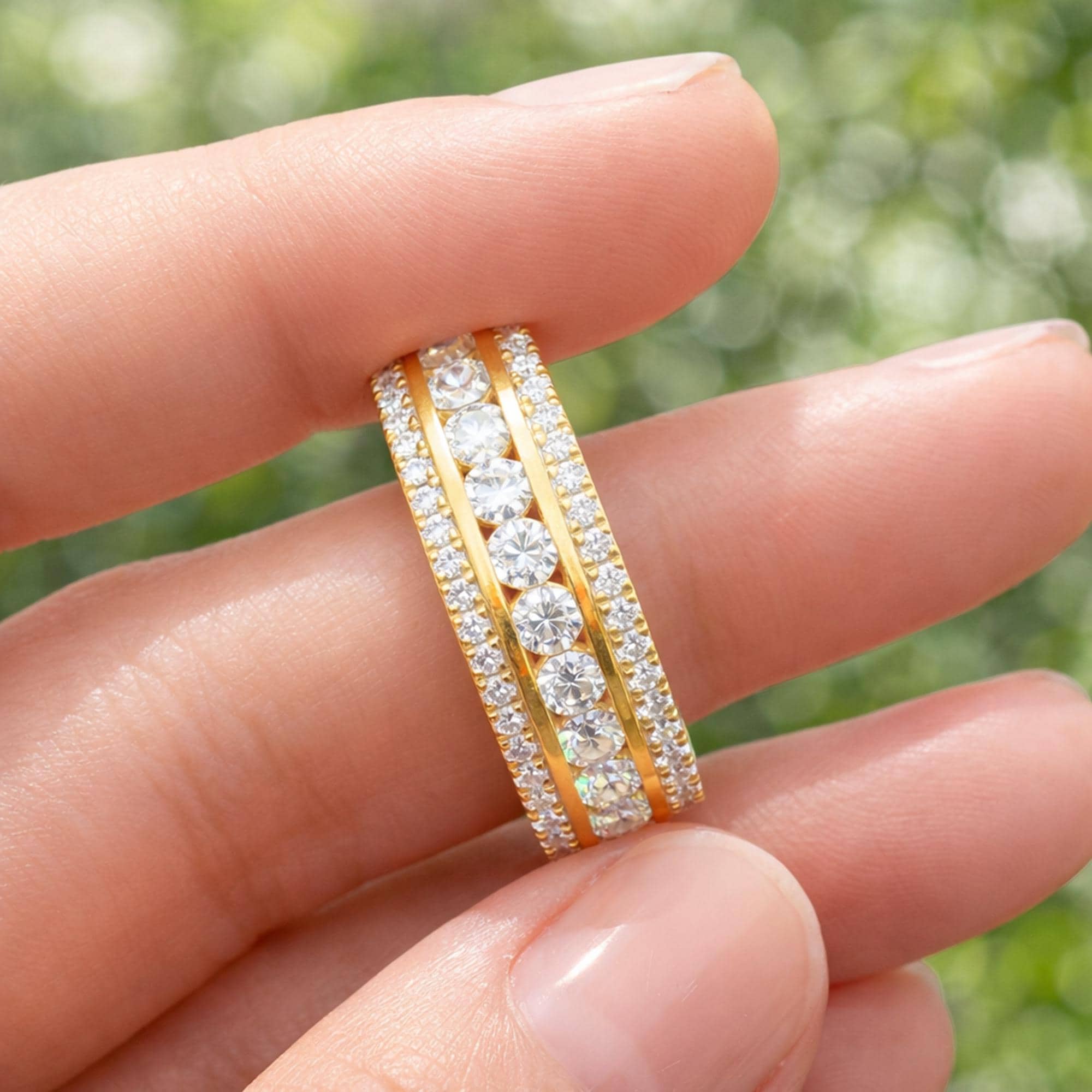 Men's Moissanite Wedding Band 14K Yellow Gold, Full Eternity Ring for ...