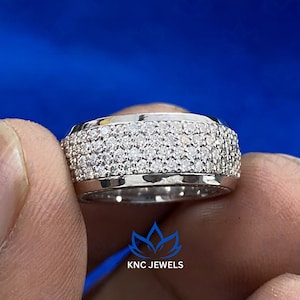 Moissanite Sterling Silver Men&#39;s Wedding Band: Round Cut Anniversary Ring
