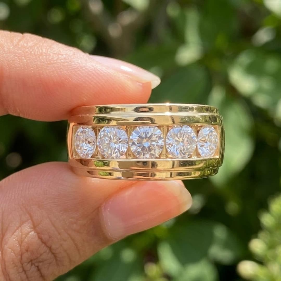 4.00CTW Round Cut Moissanite Eternity Band Men's Wedding Ring in 14k ...