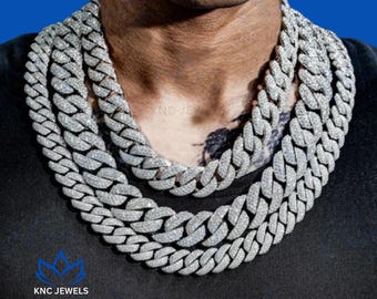 Lab Diamond Cuban Link Necklace: Iced 925 Silver Hip Hop Chain
