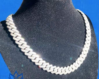Lab Grown Diamond Cuban Link Necklace: Iced Out 925 Silver Unisex Chain