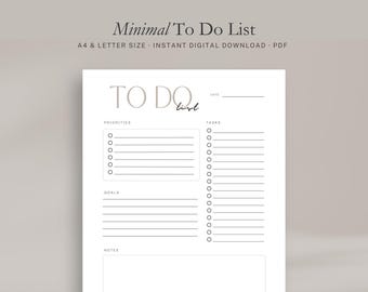 Minimalist To Do List Printable | A4, Letter Size (PDF)