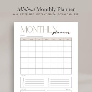 minimalist monthly planner printable | easy task list | monthly checklist | monthly to do list | print at home organizer list PDF