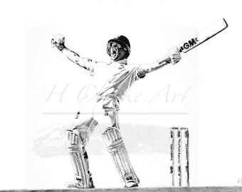 Ben Stokes - England Cricket 3rd Test Ashes Headingley Charcoal Drawing Print, cricket gift, cricket memorabilia